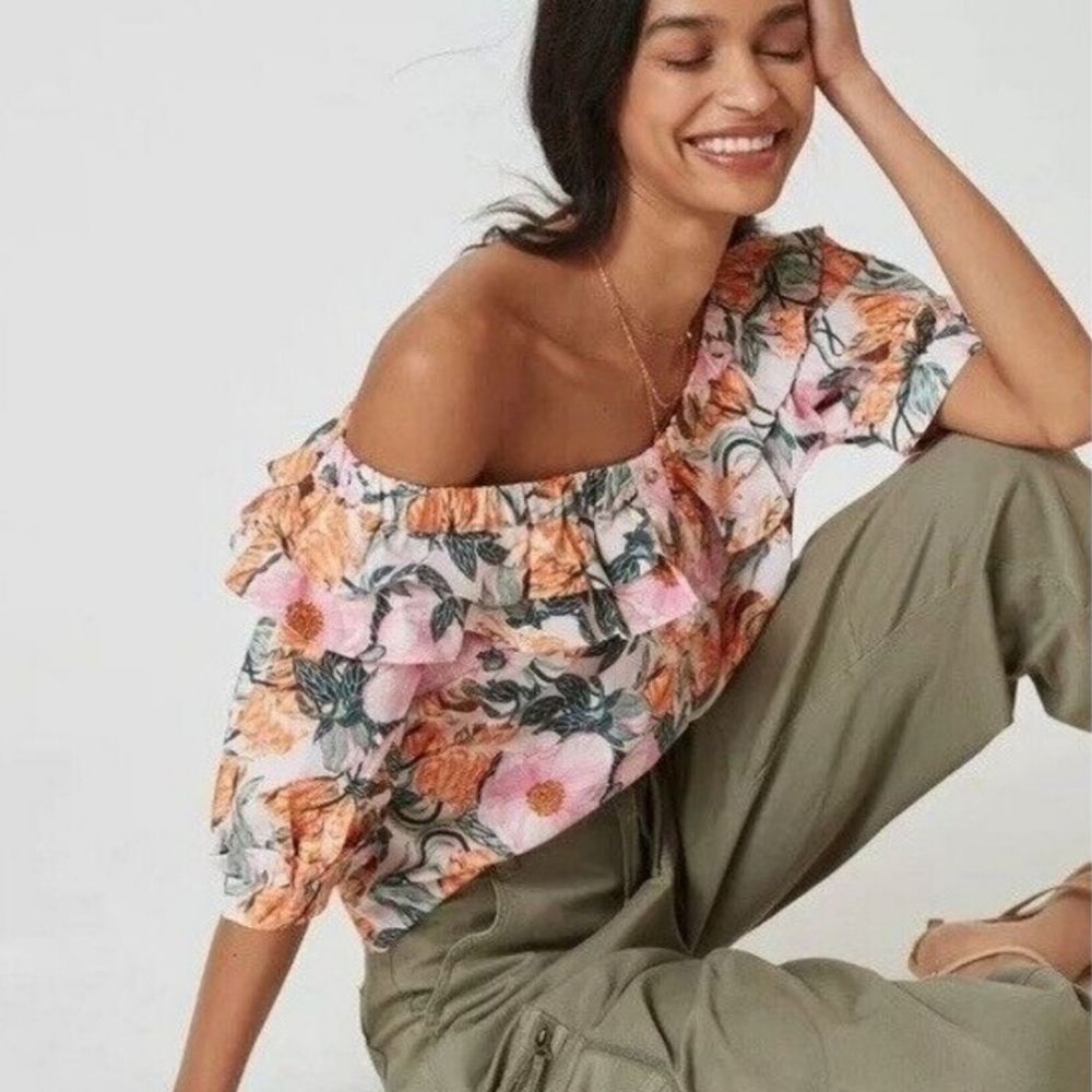 🆕️ Anthropologie Cecilia Pettersson Floral Print with Elastic Shoulder Top. NWT